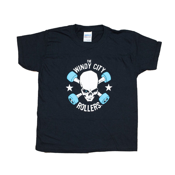 Kids Black T Shirt with Windy City Rollers Traditional Logo