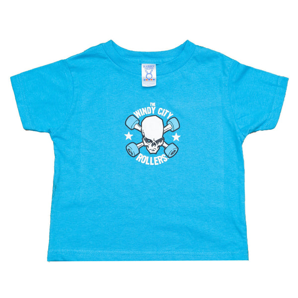Kids Turquoise T Shirt with Windy City Rollers Traditional Logo